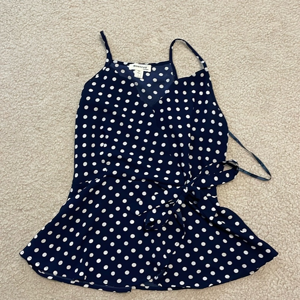 Blue and white polka dot tank top